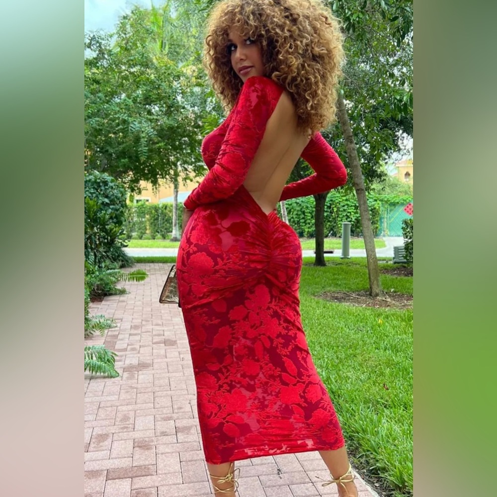 Tell No Lies Midi Red dress…Low back cut) only wore once for a wedding.